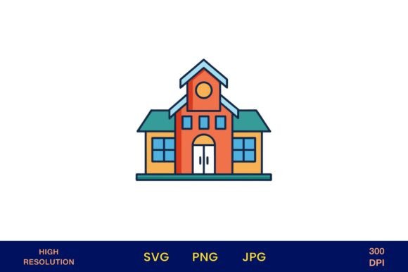 Bright School House Icon: Graphics & Illustrations