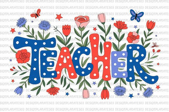 Retro Floral Teacher Png for Graphics & T-Shirt Designs