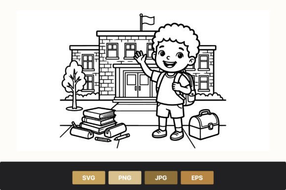 Review: Happy Boy with Backpack Waving at School