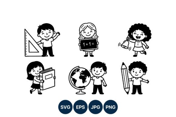 Reviewing Happy Children Vector Graphics & Illustrations
