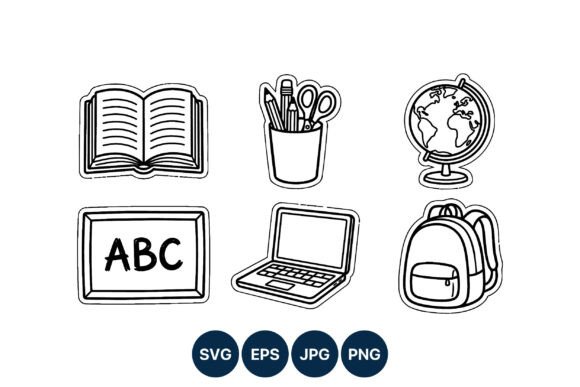 School Supplies Line Art: Graphics & Illustrations