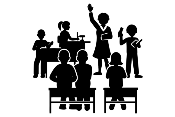 Students and Teacher in a Classroom Graphics & Illustrations