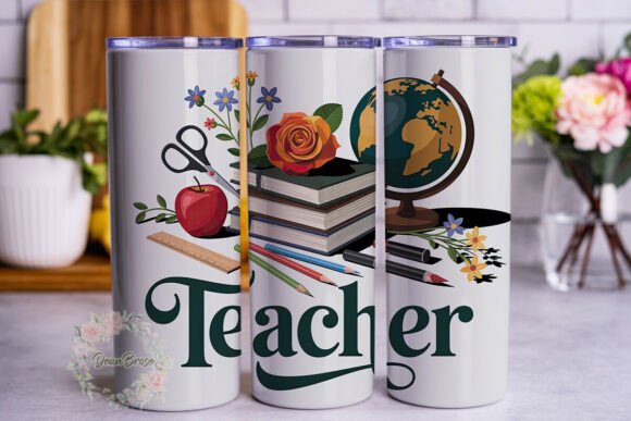 Teacher Appreciation Floral Books PNG for Tumbler Wraps and Graphics