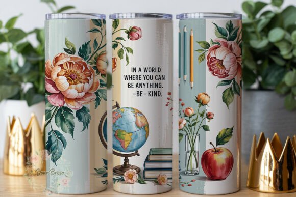 Teacher Appreciation Floral Globe PNG for Tumbler Wraps and Graphics