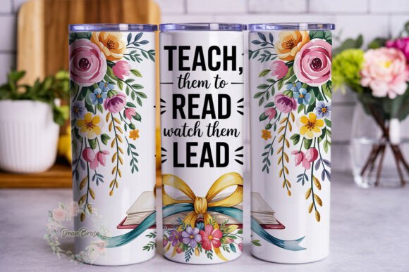 Teacher Floral Book Tumbler Wraps & Graphics
