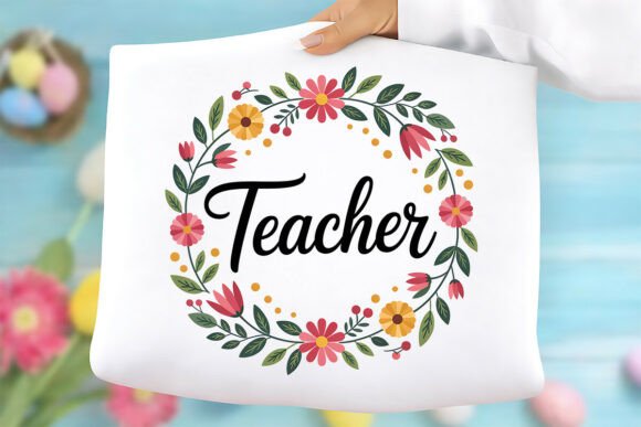 Teacher Floral Wreath PNG for T-Shirt Designs & Graphics