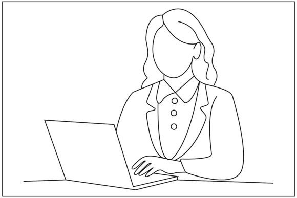 Woman Teacher Laptop Line Art Graphics